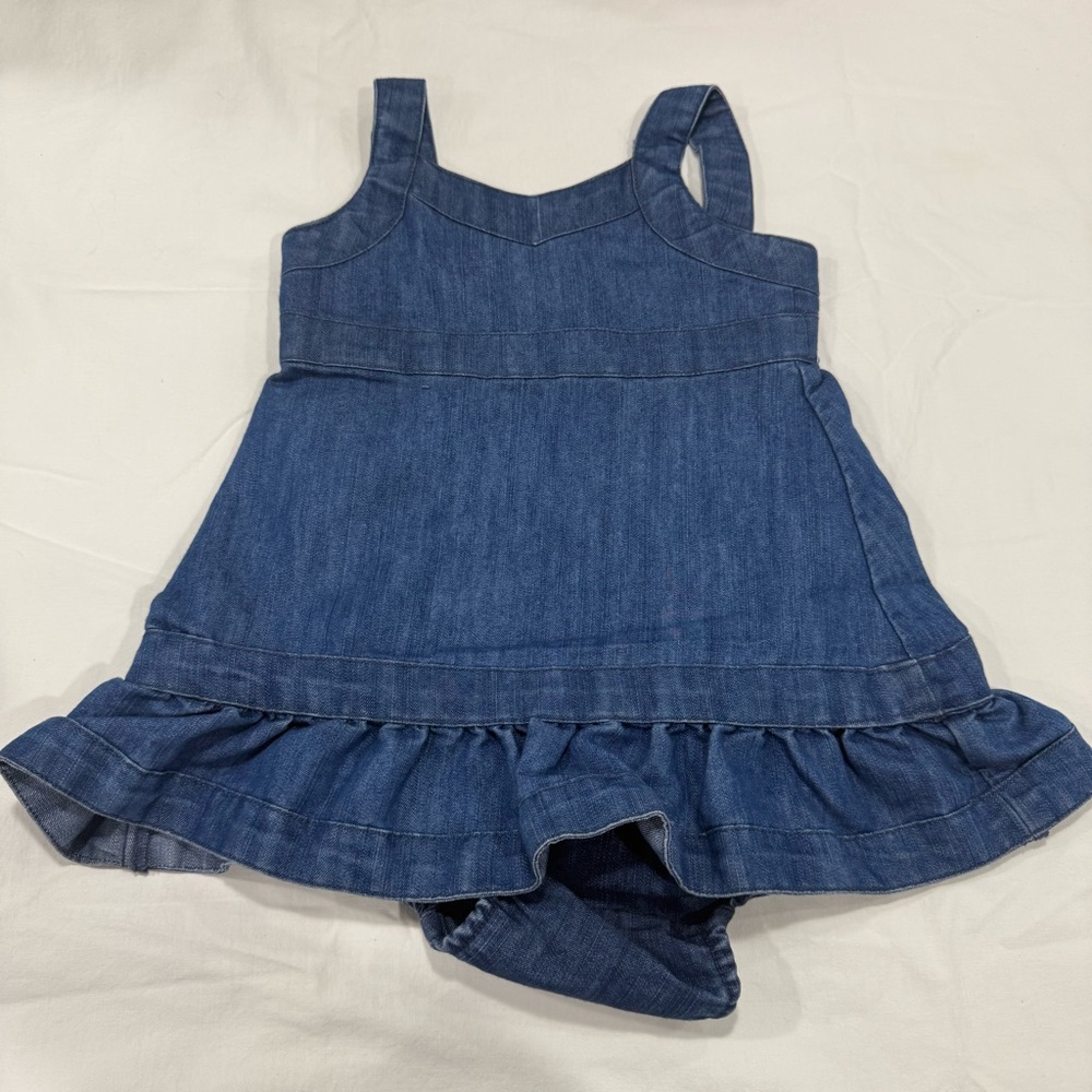Y2K Old Navy Blue Denim Kids Casual Dress with Matching Bloomers Size 6-12 Mo